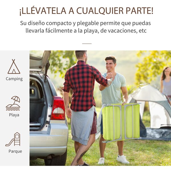 Skládací a polohovací zahradní lehátko Outsunny s podhlavníkem a nastavitelným opěradlem ve 5 úrovních, prodyšná textilní tkanina 182x56x28 cm Zelená