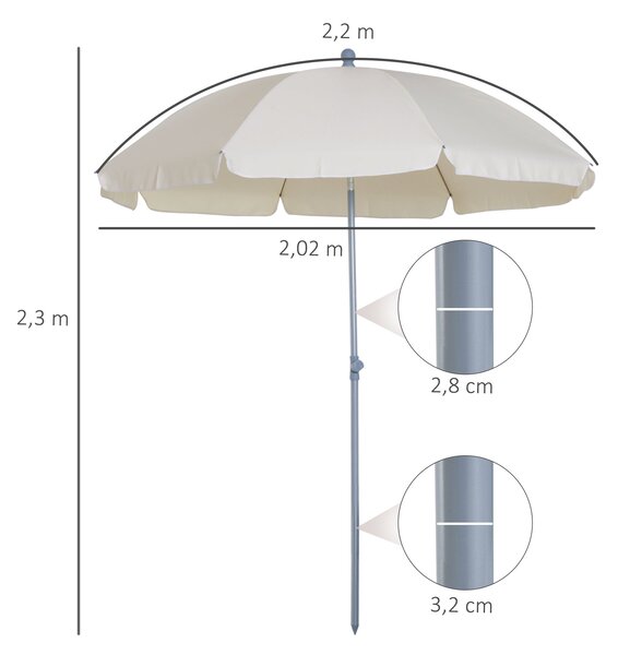 Slunečník Outsunny Ø202 cm s naklápěcí střechou, odnímatelnou tyčí a spodním hrotem pro zahradu v béžové barvě | Aosom