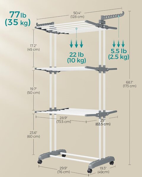 SONGMICS Sušák na prádlo Nehy 173 cm šedý/bílý