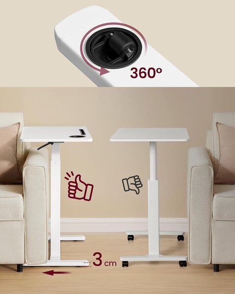 SONGMICS Výškově nastavitelný odkládací stolek Vasagle Elev 80 cm bílý
