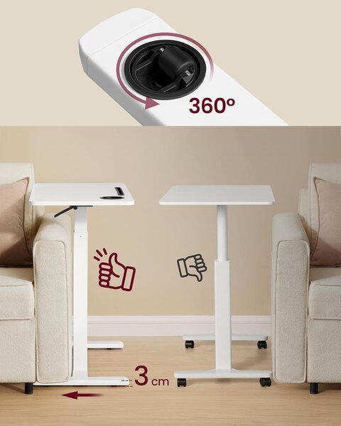 SONGMICS Výškově nastavitelný odkládací stolek Vasagle Elev 70 cm bílý