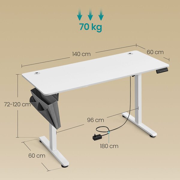SONGMICS Elektricky nastavitelný psací stůl Vasagle Foral 140 cm bílý