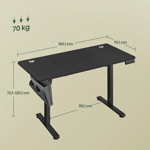 SONGMICS Elektricky nastavitelný psací stůl Vasagle Foral 160 cm černý