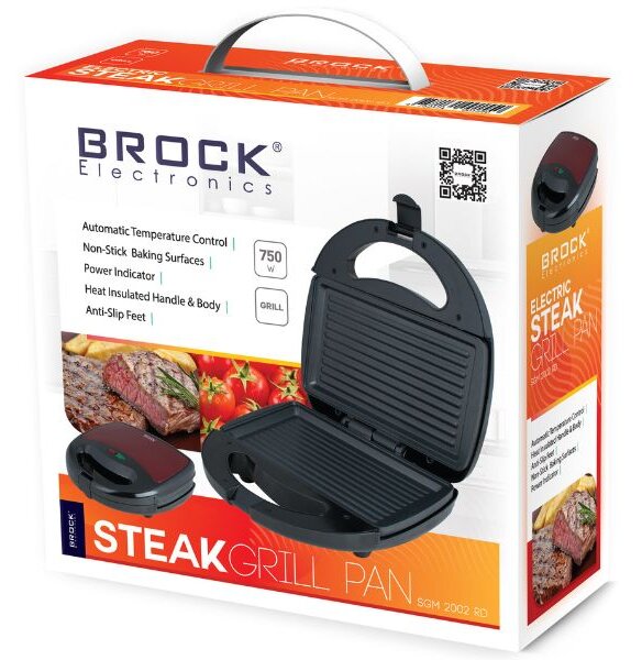 Kontaktní gril Brock, grilovací plocha 20x11,5cm, 750W, červený