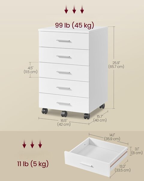 SONGMICS Kancelářský kontejner Vasagle Grigo 42 cm bílý