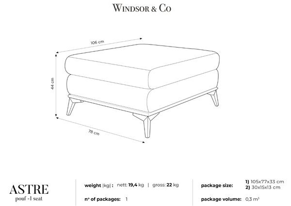 -25 % Dny MOMENTI– Windsor & Co Sametová podnožka Astre 106 x 78 cm