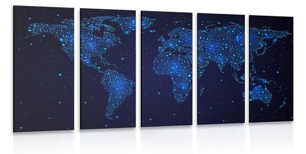 5-dílný obraz mapa světa s noční oblohou