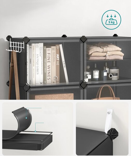 SONGMICS Modulární botník Lux s 10 dvířky čirý/černý