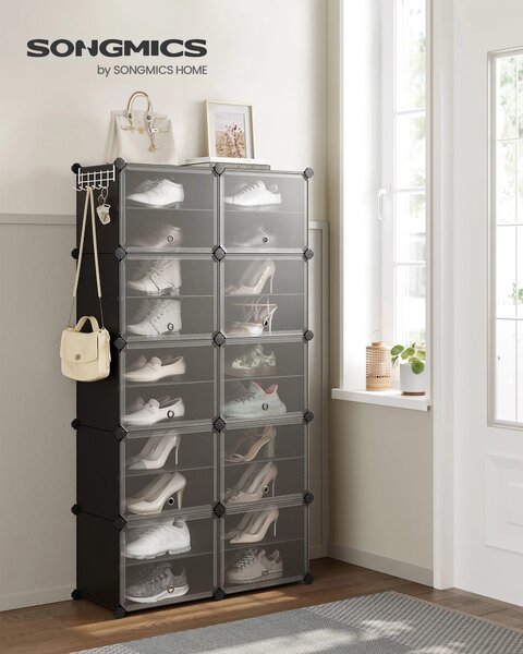 SONGMICS Modulární botník Lux s 10 dvířky čirý/černý