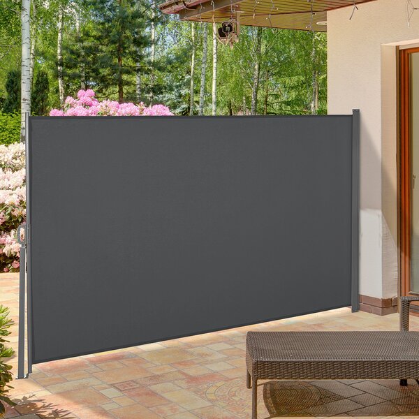 Outsunny Skládací boční markýza 300x160 cm Rolovací zástěna Voděodolná a proti UV záření, chrání soukromí pro zahradu, balkon, terasu, šedá | Aosom