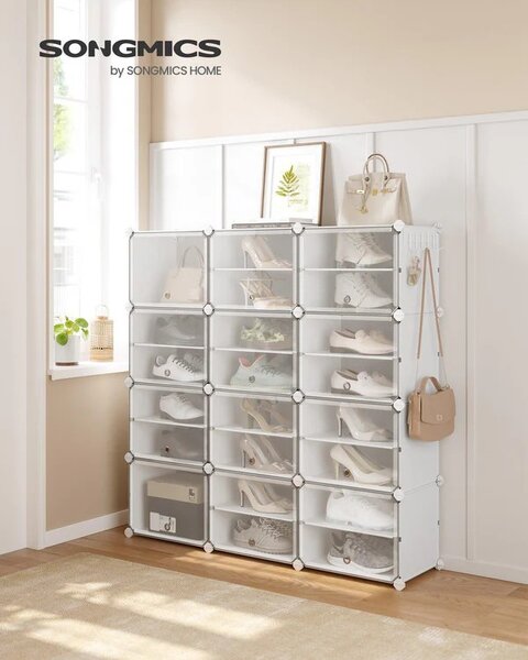 SONGMICS Modulární botník Lux s 12 dvířky čirý/bílý