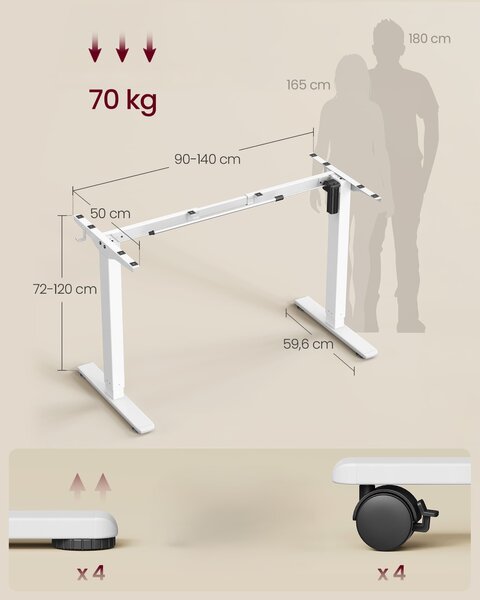 SONGMICS Nastavitelný elektrický rám pracovního stolu Vasagle Prom 90/140 cm bílý
