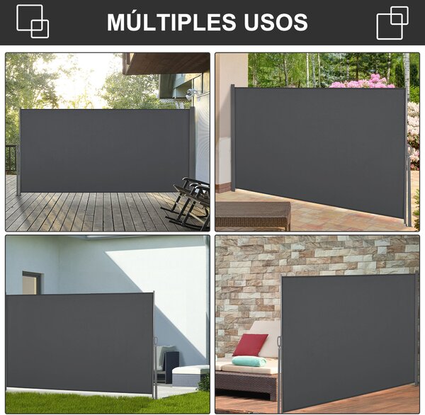 Outsunny Skládací boční markýza 300x160 cm Rolovací zástěna Voděodolná a proti UV záření, chrání soukromí pro zahradu, balkon, terasu, šedá | Aosom
