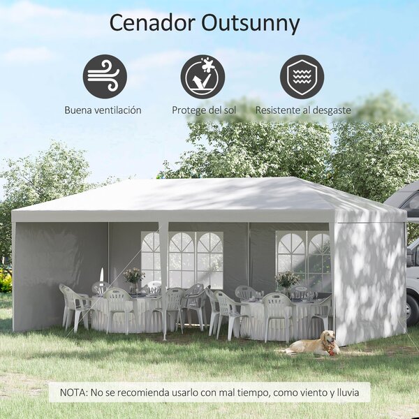 Zahradní altán Outsunny 6x3 m s 4 odnímatelnými bočními stěnami a 2 průhlednými okny, ant UV a voděodolný, ideální pro venkovní akce, s ocelovou konst