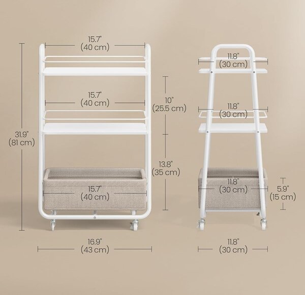 SONGMICS Pojízdný regál Vasagle Lilea s látkovým košem 40 cm bílý/hnědý