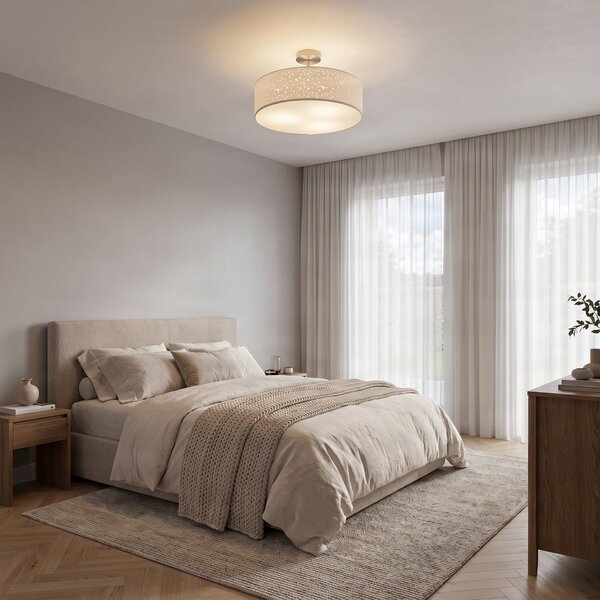 Stropní lampa Lindby, Umma, stmívatelné, Bílá, Obývací pokoj, Tkanina / Textil, Moderní