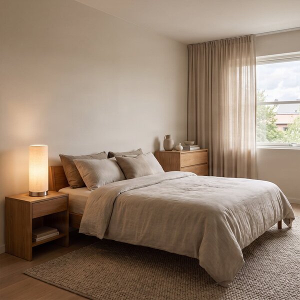 Stolní lampa Lindby, Ronja, stmívatelné, Béžová, Ložnice, Tkanina / Textil, Moderní