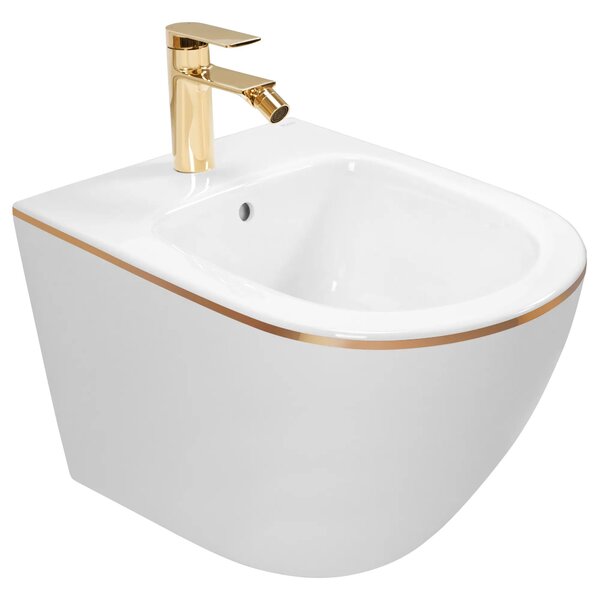 Závěsný bidet REA CARLO MINI, bílá/zlatý lem