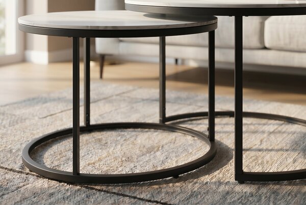2SET konferenční stolek ELEGANCE 75 CM keramika vzhled bílý mramor Nábytek | Obývací pokoj | Konferenční stolky | Kulaté