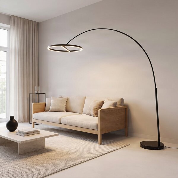 Stojací Lampa Lucande, Virvera, Černá, Obývací pokoj, Kov, Moderní