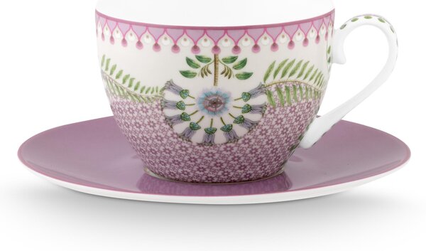 Pip Studio Lily & Lotus cappuccino šálek s podšálkem 270ml, lila