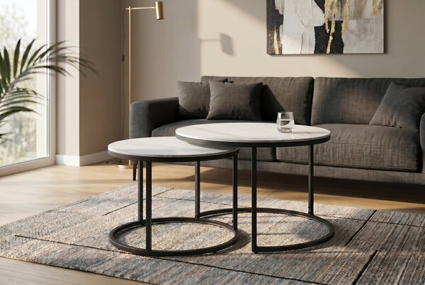 2SET konferenční stolek ELEGANCE 75 CM keramika vzhled bílý mramor Nábytek | Obývací pokoj | Konferenční stolky | Kulaté
