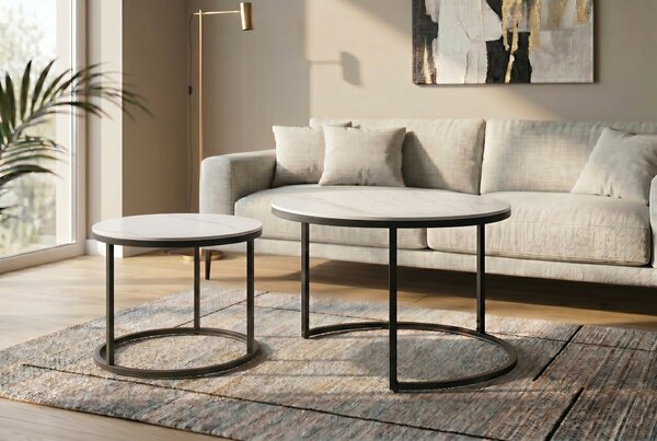 2SET konferenční stolek ELEGANCE 75 CM keramika vzhled bílý mramor Nábytek | Obývací pokoj | Konferenční stolky | Kulaté