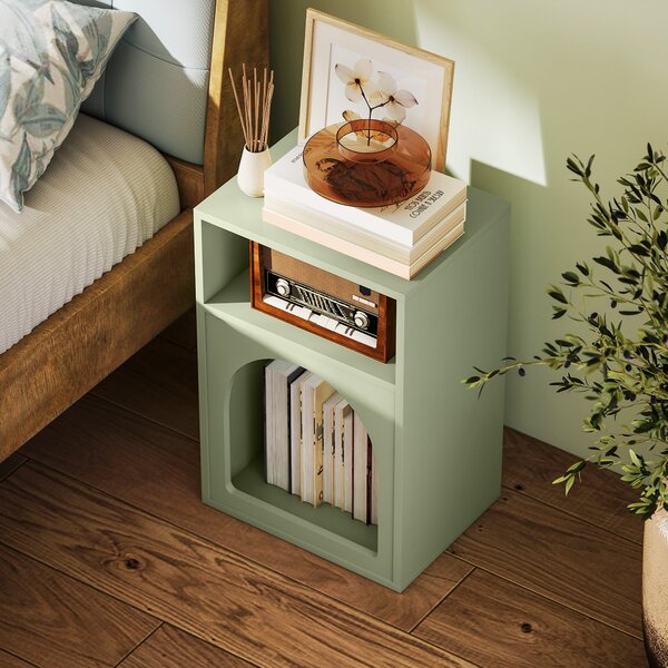 HOMCOM Moderní noční stolek Úzký noční stolek se 2 otevřenými oddíly Klenutý design stolu pro obývací pokoj a ložnici 40x30x60 cm Zelený | Aosom