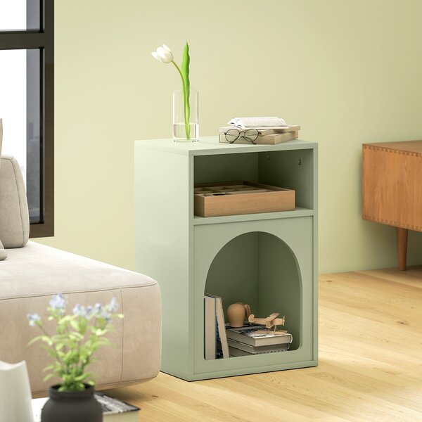 HOMCOM Moderní noční stolek Úzký noční stolek se 2 otevřenými oddíly Klenutý design stolu pro obývací pokoj a ložnici 40x30x60 cm Zelený | Aosom