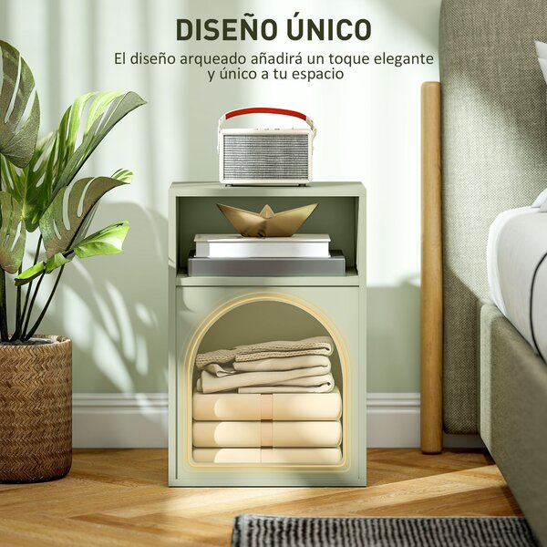 HOMCOM Moderní noční stolek Úzký noční stolek se 2 otevřenými oddíly Klenutý design stolu pro obývací pokoj a ložnici 40x30x60 cm Zelený | Aosom