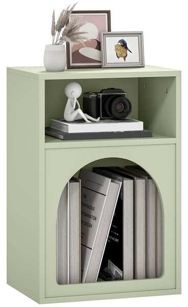 HOMCOM Moderní noční stolek Úzký noční stolek se 2 otevřenými oddíly Klenutý design stolu pro obývací pokoj a ložnici 40x30x60 cm Zelený | Aosom