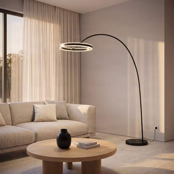 Stojací Lampa Lucande, Yekta, stmívatelné, Černá, Obývací pokoj, Kov, Design