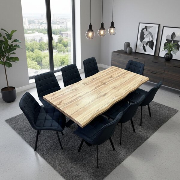 Vikio Jídelní set pro 8 osob 180x90 cm dub, černá broušená kůže VJS118-81C