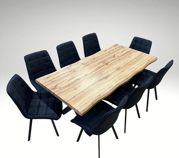 Vikio Jídelní set pro 8 osob 180x90 cm dub, černá broušená kůže VJS118-81C