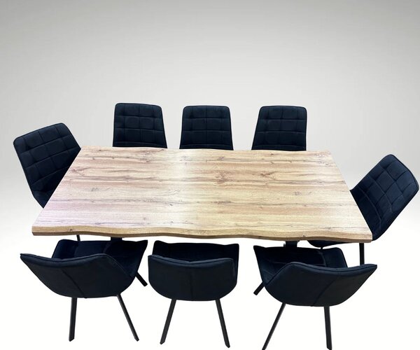 Vikio Jídelní set pro 8 osob 180x90 cm dub, černá broušená kůže VJS118-81C