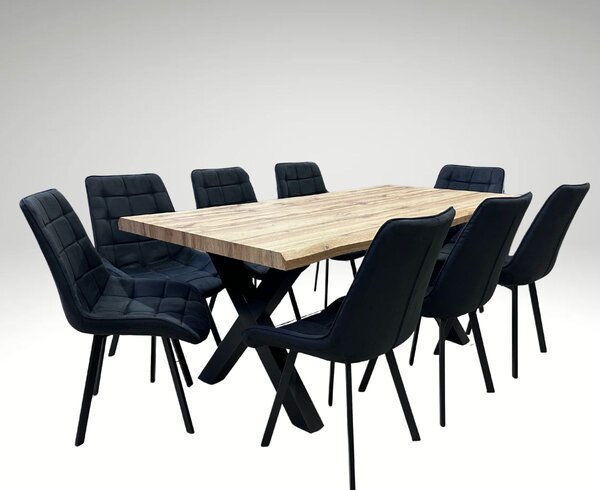 Vikio Jídelní set pro 8 osob 180x90 cm dub, černá broušená kůže VJS118-81C