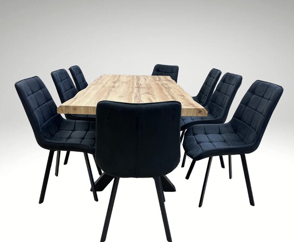 Vikio Jídelní set pro 8 osob 180x90 cm dub, černá broušená kůže VJS118-81C