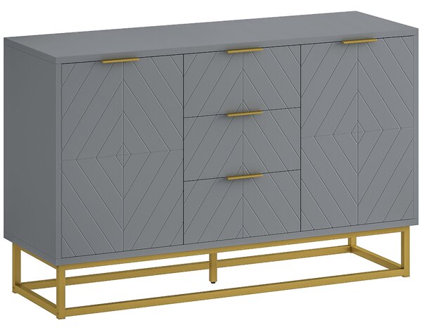 HOMCOM Moderní komoda do obývacího pokoje se 3 zásuvkami, 2 dvířky a nastavitelné poličce, 120x40x76 cm, šedá | Aosom