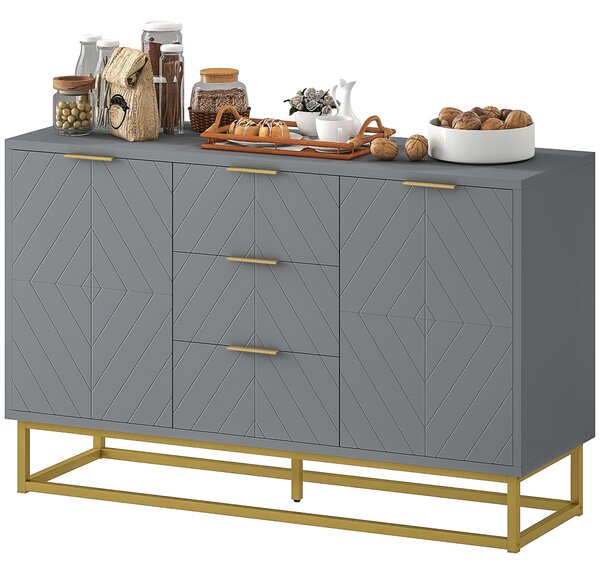 HOMCOM Moderní komoda do obývacího pokoje se 3 zásuvkami, 2 dvířky a nastavitelné poličce, 120x40x76 cm, šedá | Aosom