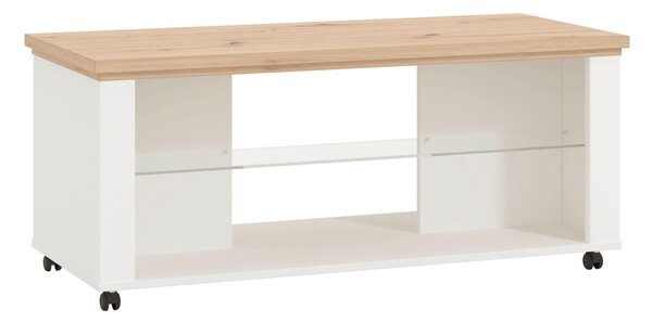 KONFERENČNÍ STOLEK, bílá, dub artisan, sklo, kompozitní dřevo, 115/49/51 cm Landscape - Konferenční stolky