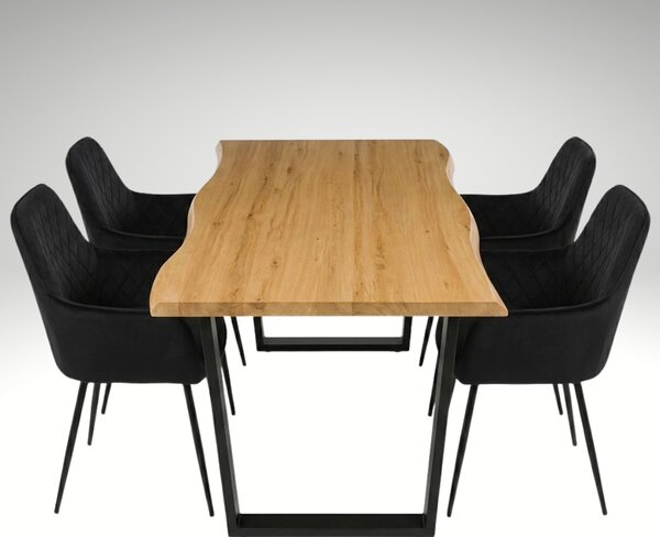 Vikio Jídelní set pro 4 osoby 160x90 cm dub noha U černá židle s područkami VJS166-4C