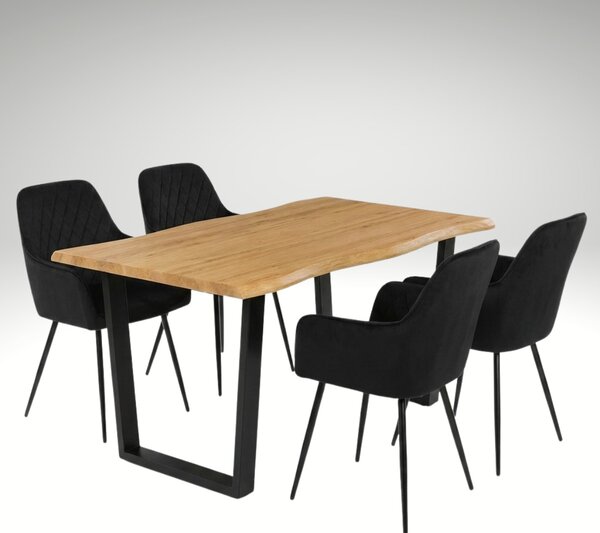 Vikio Jídelní set pro 4 osoby 160x90 cm dub noha U černá židle s područkami VJS166-4C