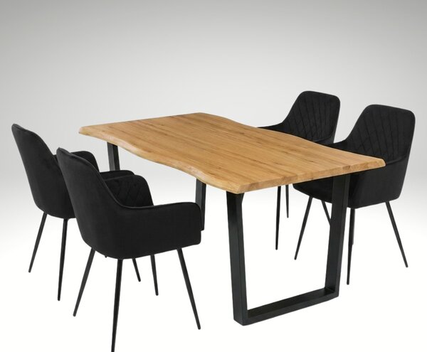 Vikio Jídelní set pro 4 osoby 160x90 cm dub noha U černá židle s područkami VJS166-4C