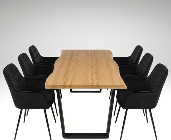 Vikio Jídelní set pro 6 osob 180x90 cm dub noha U černá židle s područkami VJS168-6C