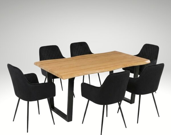 Vikio Jídelní set pro 6 osob 160x90 cm dub noha U černá židle s područkami VJS166-6C