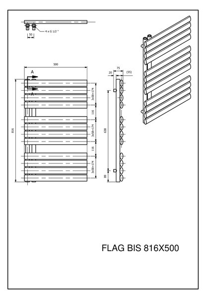 Luxrad Flag Bis koupelnový radiátor designově 81.6x50 cm | FLA8165007016