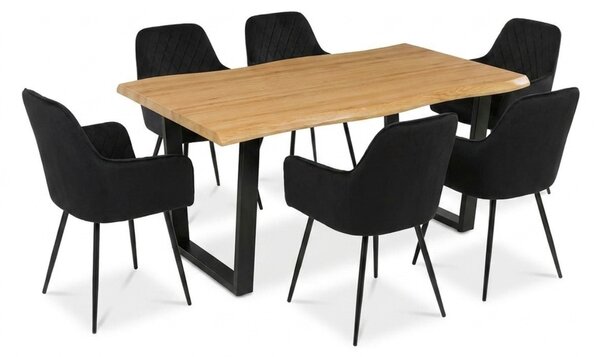 Vikio Jídelní set pro 6 osob 160x90 cm dub noha U černá židle s područkami VJS166-6C