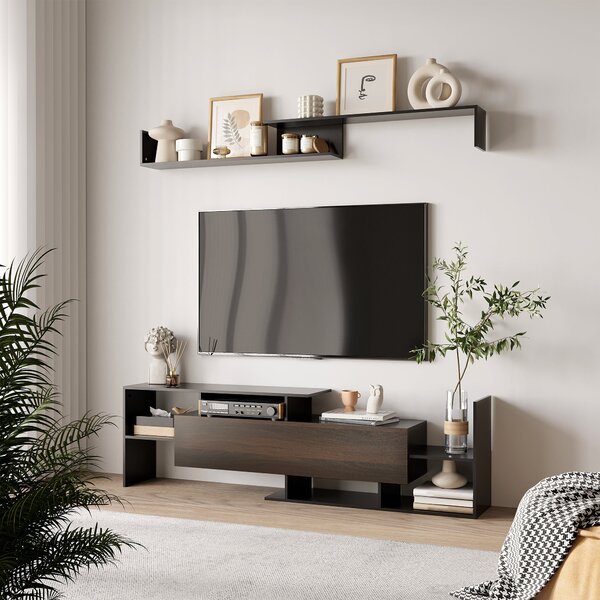 HOMCOM Sada nábytku do obývacího pokoje - Stojany na TV pro TV do 165 cm nebo konzole pro TV do 102 cm se stojanem na TV 153,6x25x42 cm a nástěnnou po
