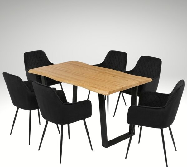 Vikio Jídelní set pro 6 osob 160x90 cm dub noha U černá židle s područkami VJS166-6C