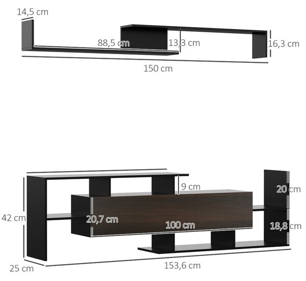 HOMCOM Sada nábytku do obývacího pokoje - Stojany na TV pro TV do 165 cm nebo konzole pro TV do 102 cm se stojanem na TV 153,6x25x42 cm a nástěnnou po